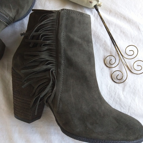 Vince Camuto Shoes - Vince Camuto Green Suede Hayzee Fringe Booties